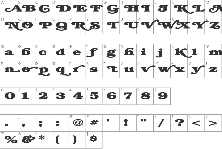 FZ JAZZY 47 EX font character map preview