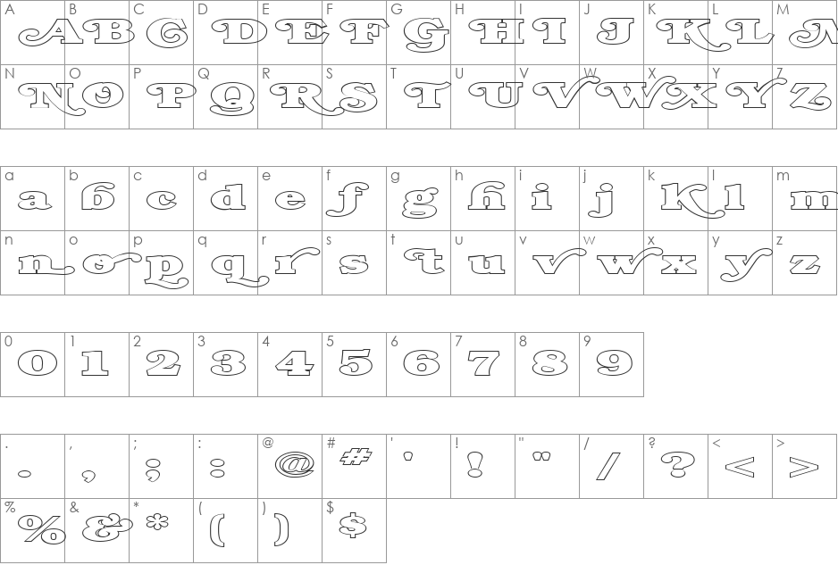 FZ JAZZY 47 HOLLOW EX font character map preview