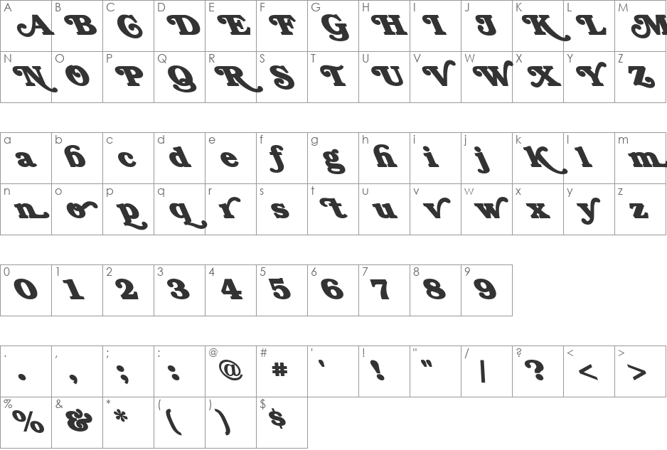 FZ JAZZY 47 LEFTY font character map preview