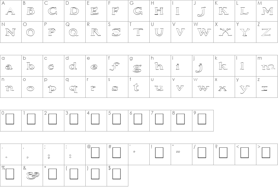 FZ JAZZY 48 HOLLOW EX font character map preview