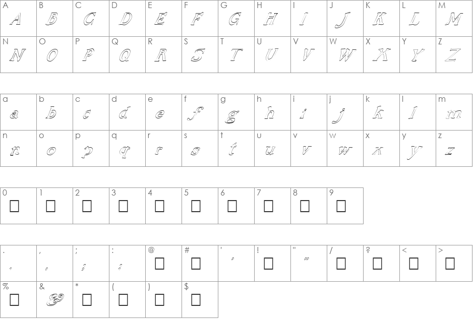 FZ JAZZY 48 HOLLOW ITALIC font character map preview