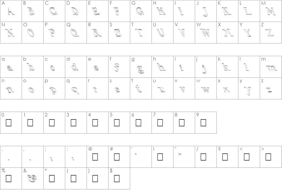 FZ JAZZY 48 HOLLOW LEFTY font character map preview