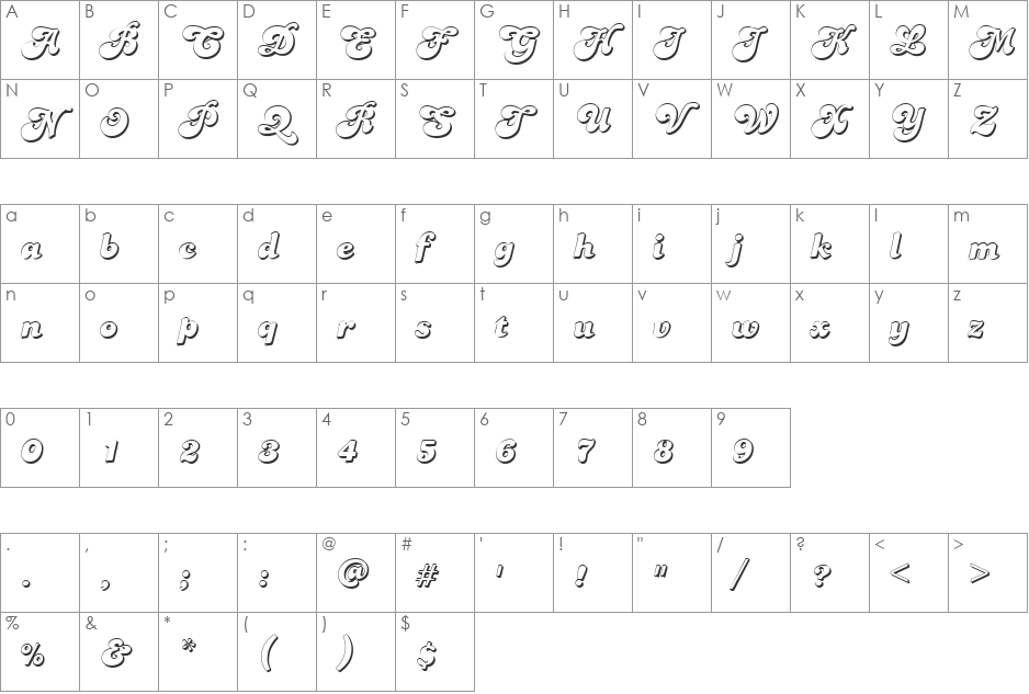 FZ JAZZY 49 3D font character map preview