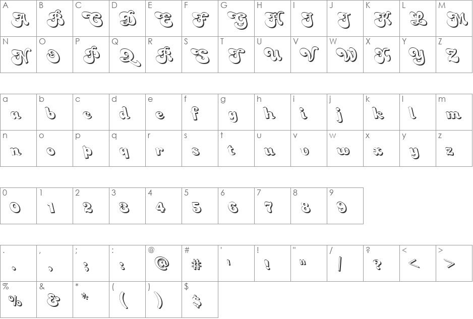 FZ JAZZY 49 3D LEFTY font character map preview