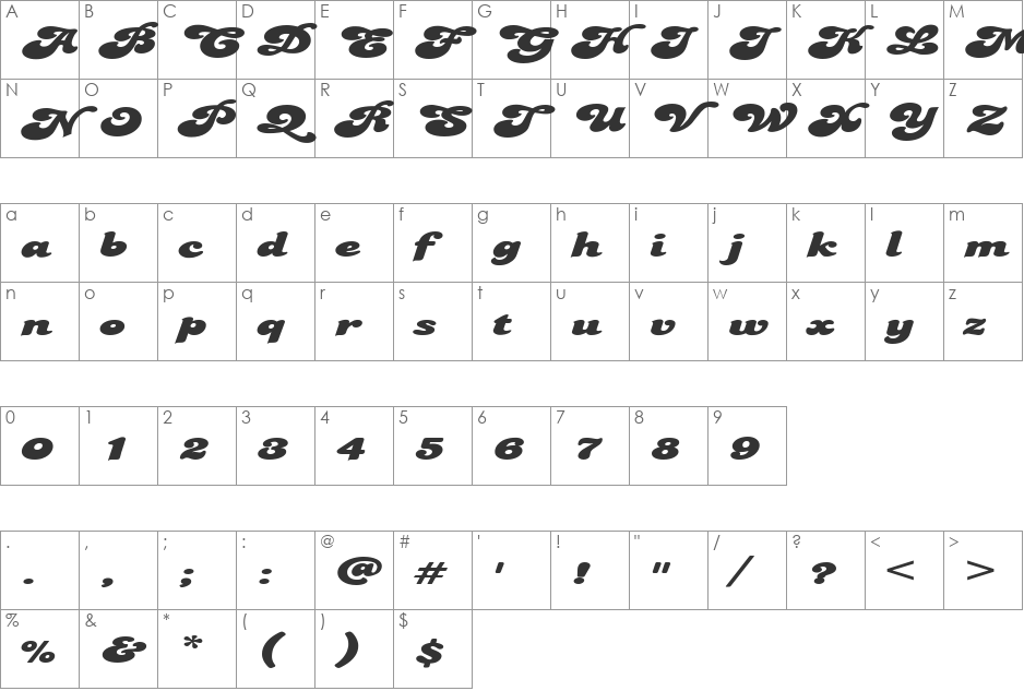 FZ JAZZY 49 EX font character map preview