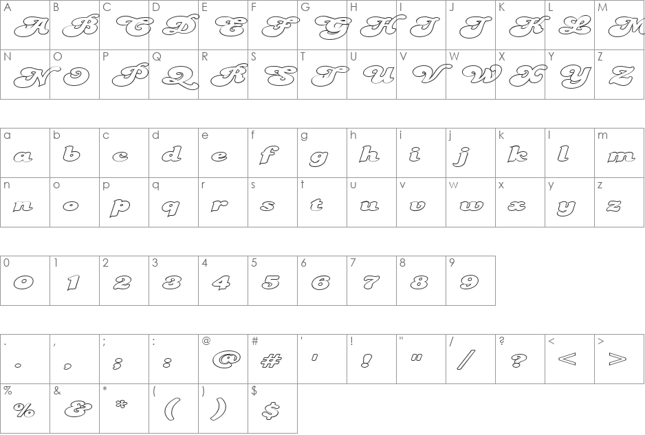FZ JAZZY 49 HOLLOW EX font character map preview