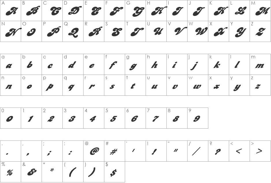 FZ JAZZY 49 ITALIC font character map preview
