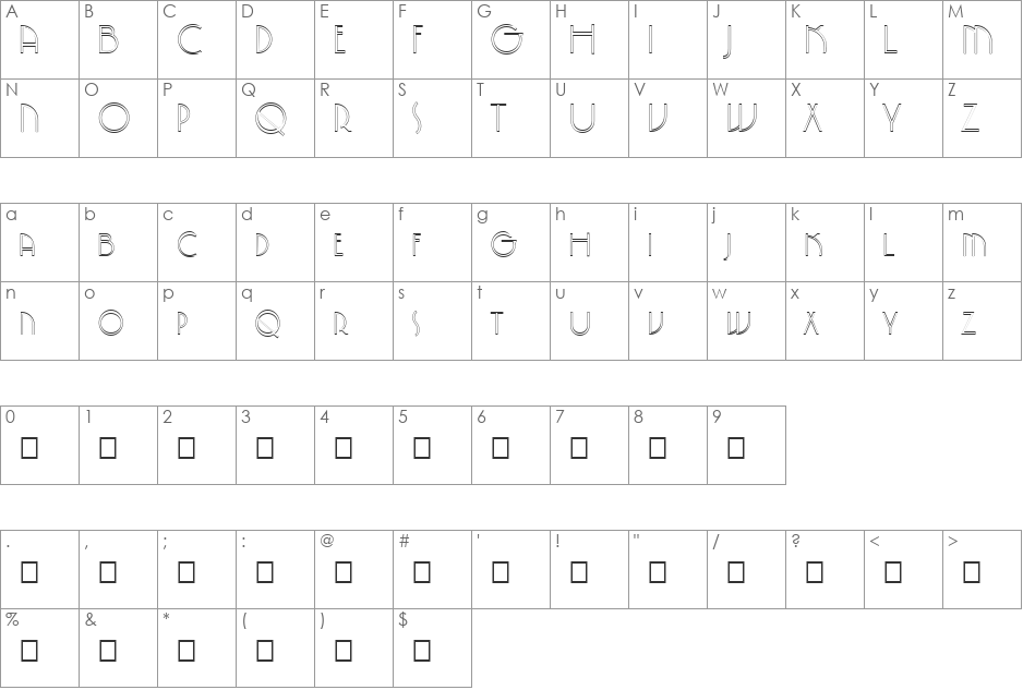 FZ JAZZY 5 HOLLOW font character map preview
