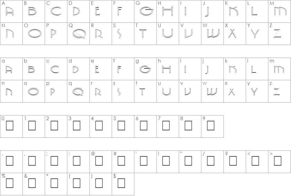 FZ JAZZY 5 HOLLOW EX font character map preview