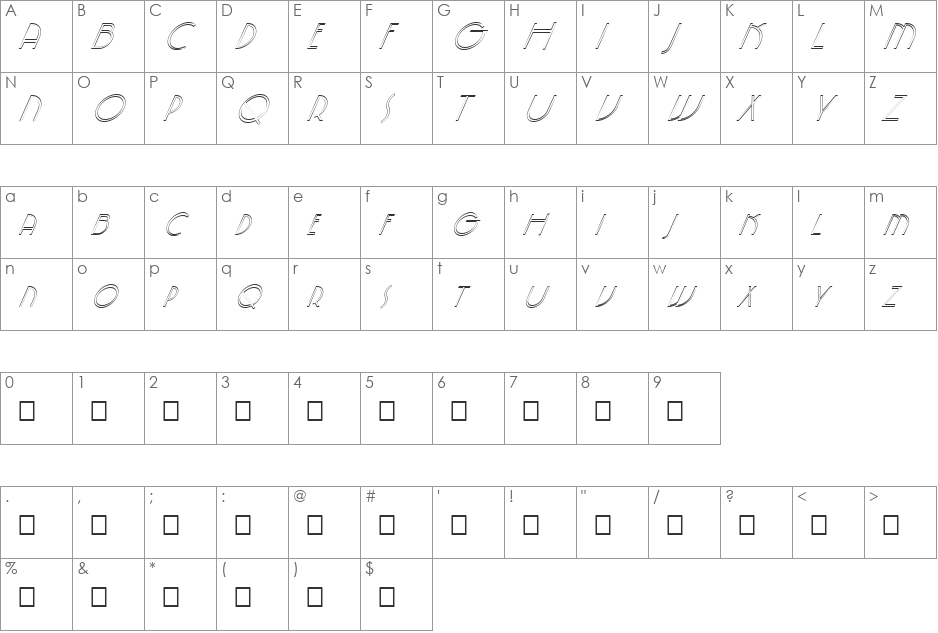 FZ JAZZY 5 HOLLOW ITALIC font character map preview