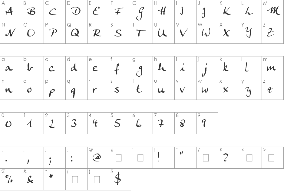 AnkeCalligraph font character map preview