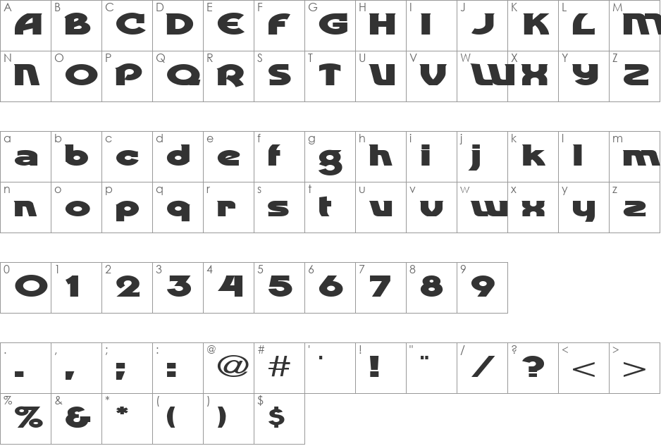 FZ JAZZY 52 EX font character map preview