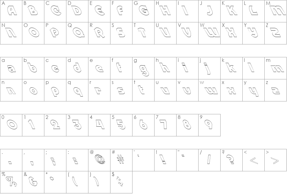 FZ JAZZY 52 HOLLOW LEFTY font character map preview