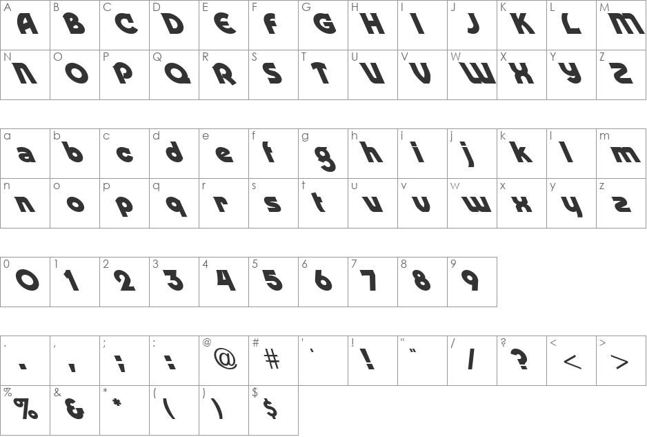 FZ JAZZY 52 LEFTY font character map preview