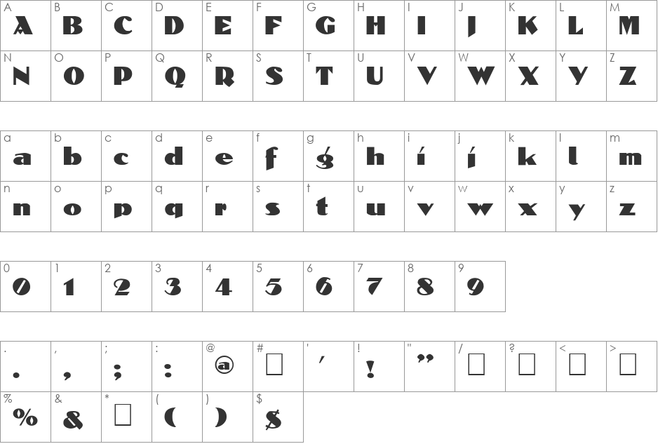 FZ JAZZY 53 font character map preview