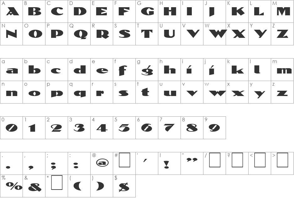 FZ JAZZY 53 EX font character map preview