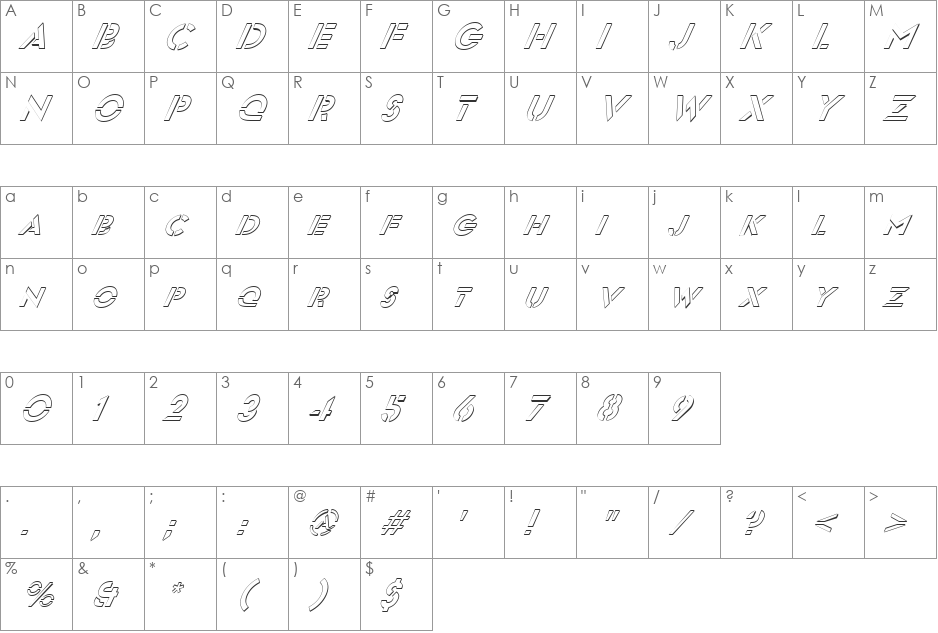 FZ JAZZY 54 3D ITALIC font character map preview