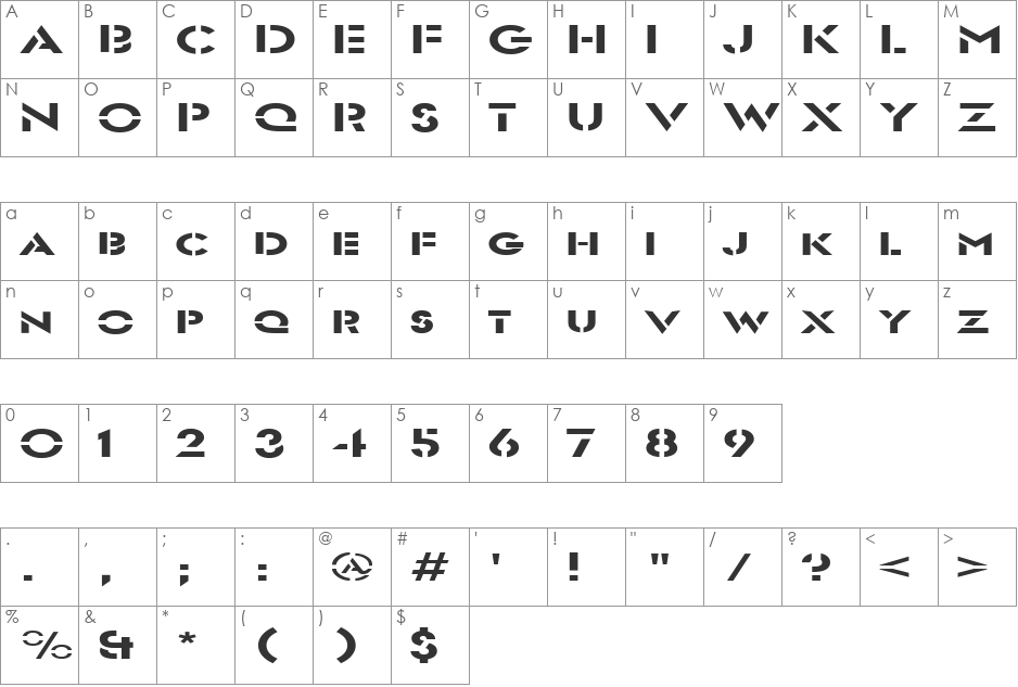 FZ JAZZY 54 EX font character map preview