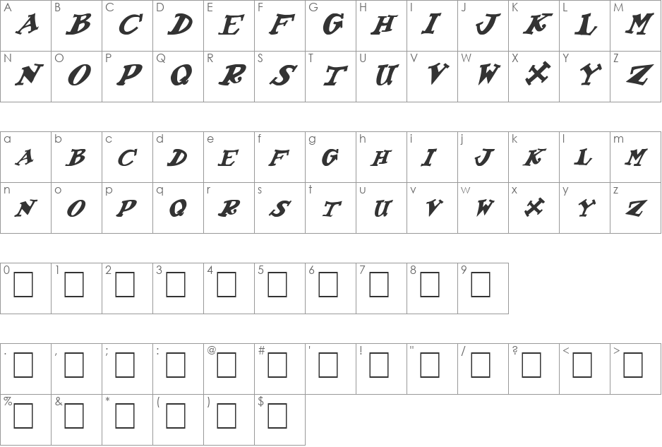 FZ JAZZY 55 ITALIC font character map preview