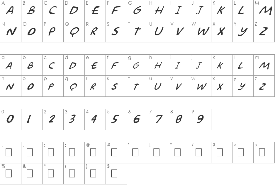 FZ JAZZY 57 ITALIC font character map preview