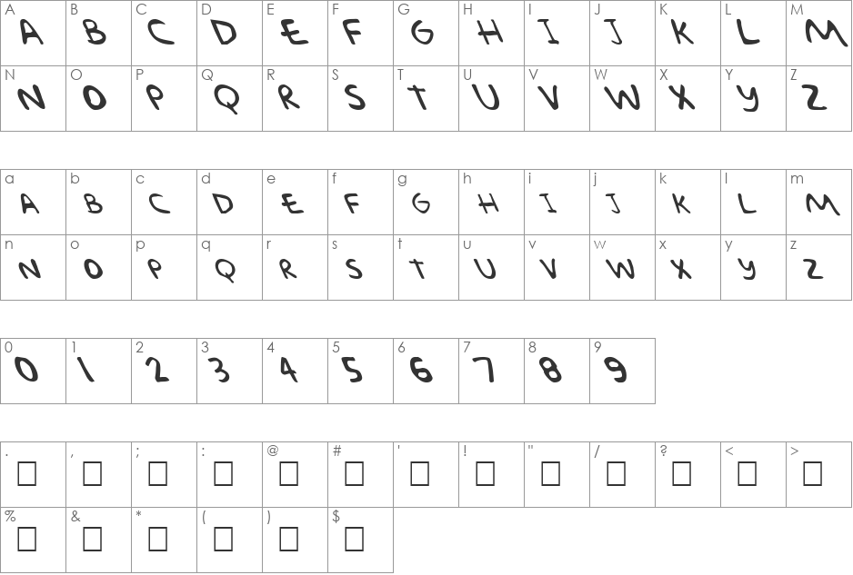FZ JAZZY 57 LEFTY font character map preview