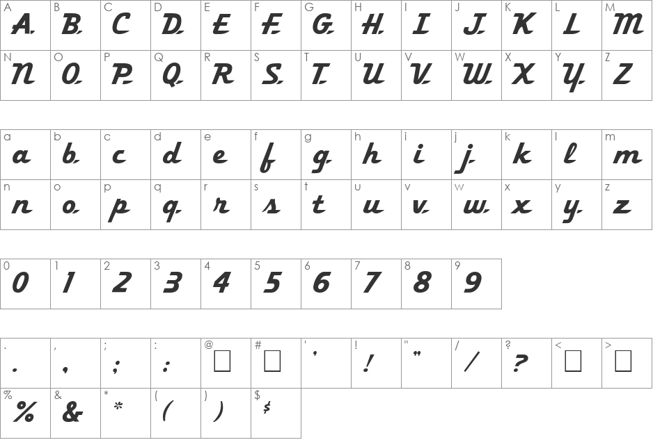 FZ JAZZY 58 font character map preview