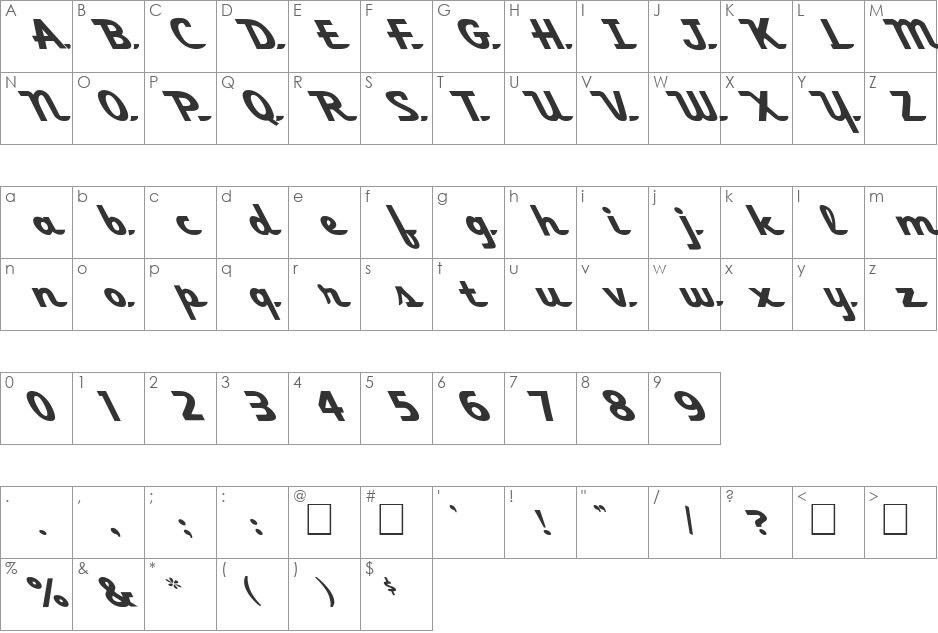 FZ JAZZY 58 LEFTY font character map preview