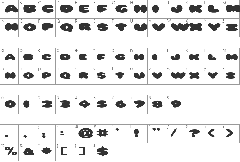 FZ JAZZY 59 EX font character map preview