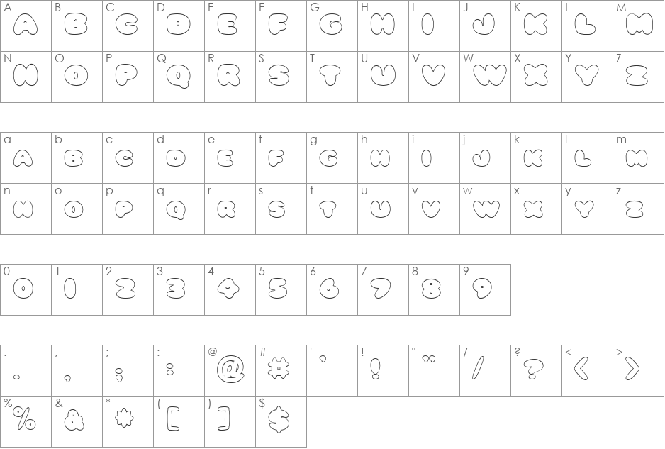 FZ JAZZY 59 HOLLOW font character map preview