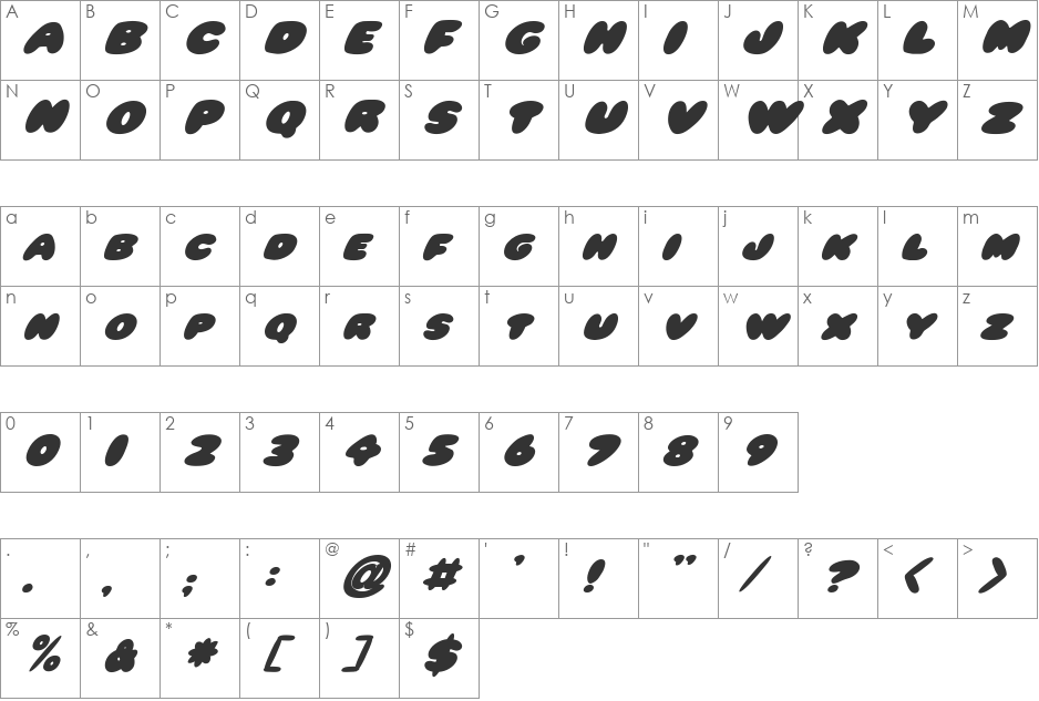 FZ JAZZY 59 ITALIC font character map preview