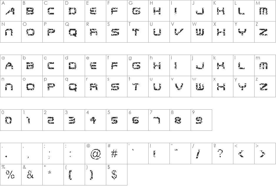 FZ JAZZY 6 HOLEY font character map preview