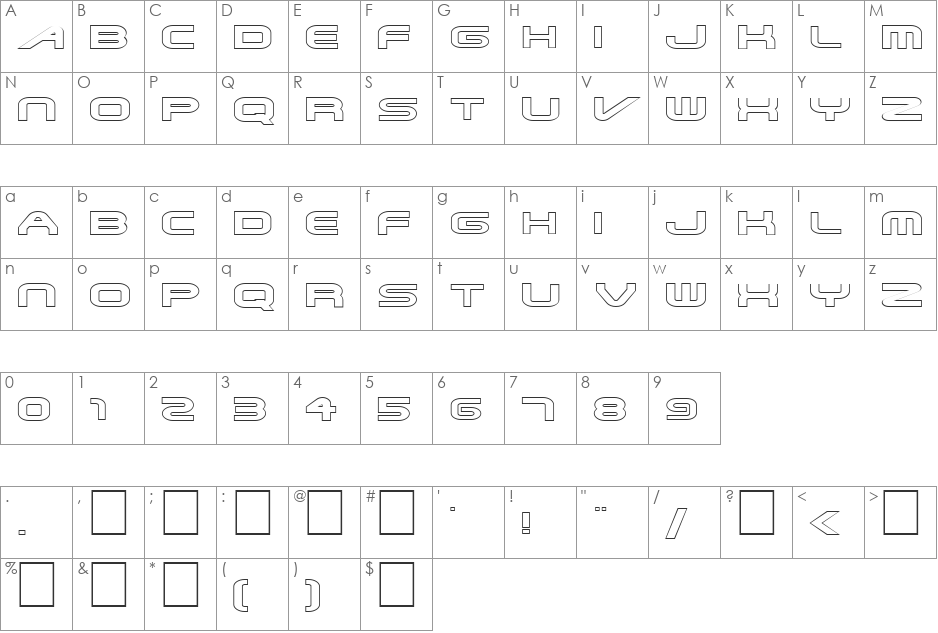 FZ JAZZY 6 HOLLOW EX font character map preview