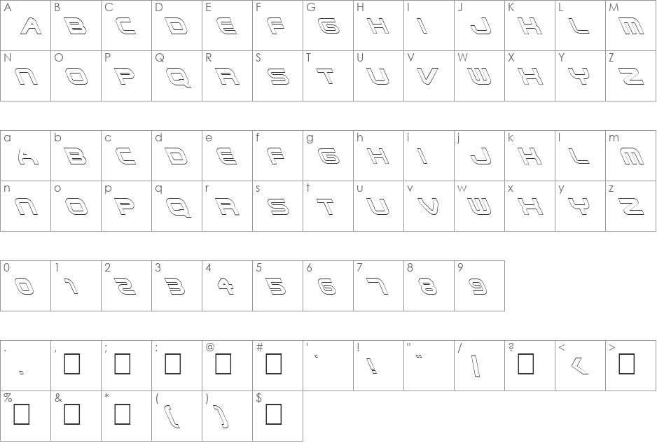 FZ JAZZY 6 HOLLOW LEFTY font character map preview
