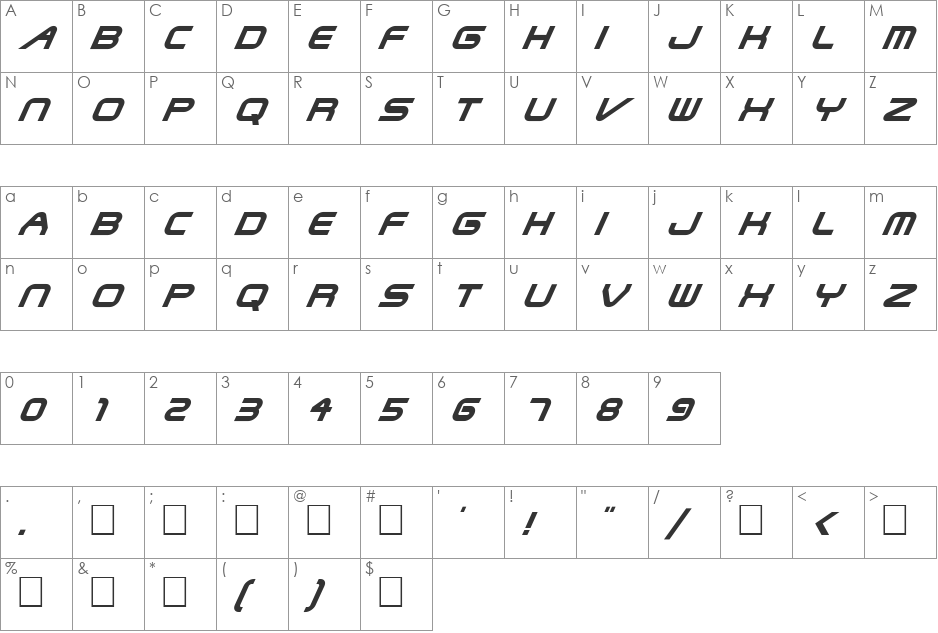 FZ JAZZY 6 ITALIC font character map preview