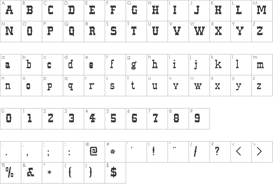 FZ JAZZY 61 font character map preview