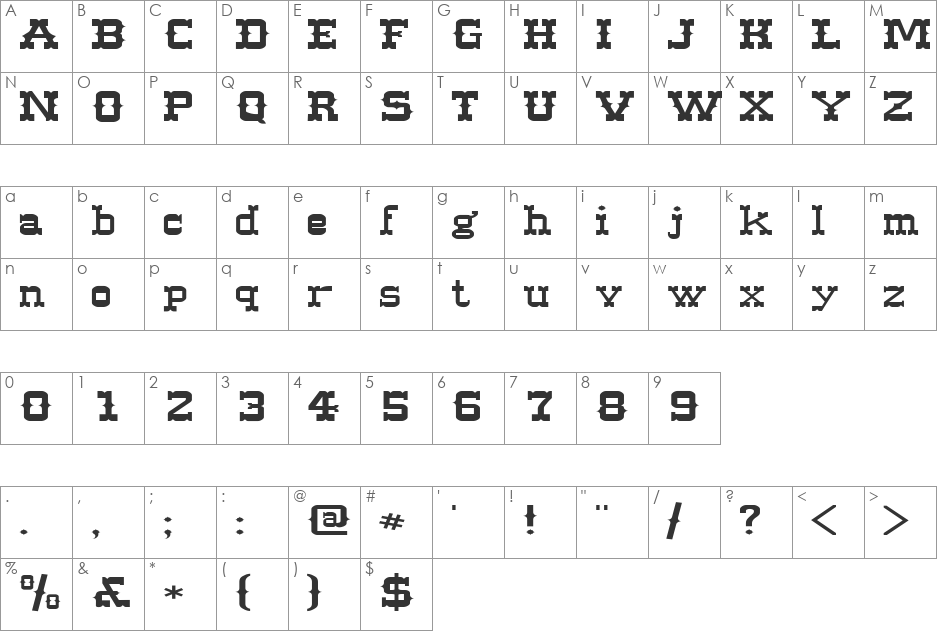 FZ JAZZY 61 EX font character map preview