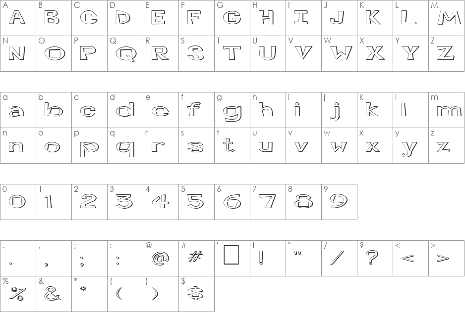 FZ JAZZY 7 3D EX font character map preview