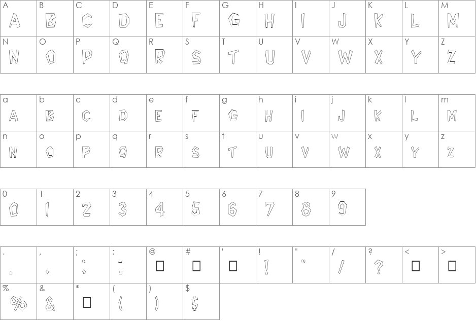 FZ JAZZY 8 HOLLOW font character map preview