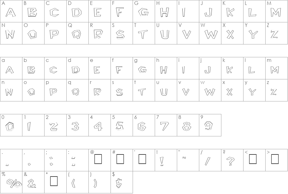 FZ JAZZY 8 HOLLOW EX font character map preview