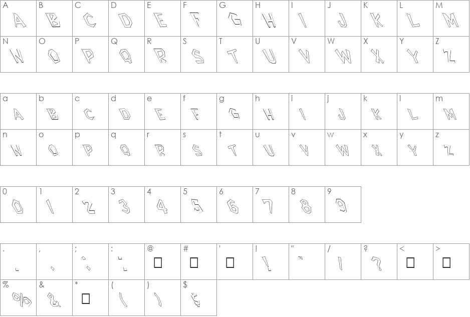 FZ JAZZY 8 HOLLOW LEFTY font character map preview