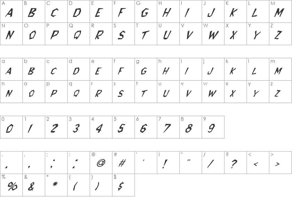 FZ JAZZY 8 ITALIC font character map preview