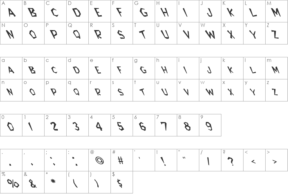FZ JAZZY 8 LEFTY font character map preview