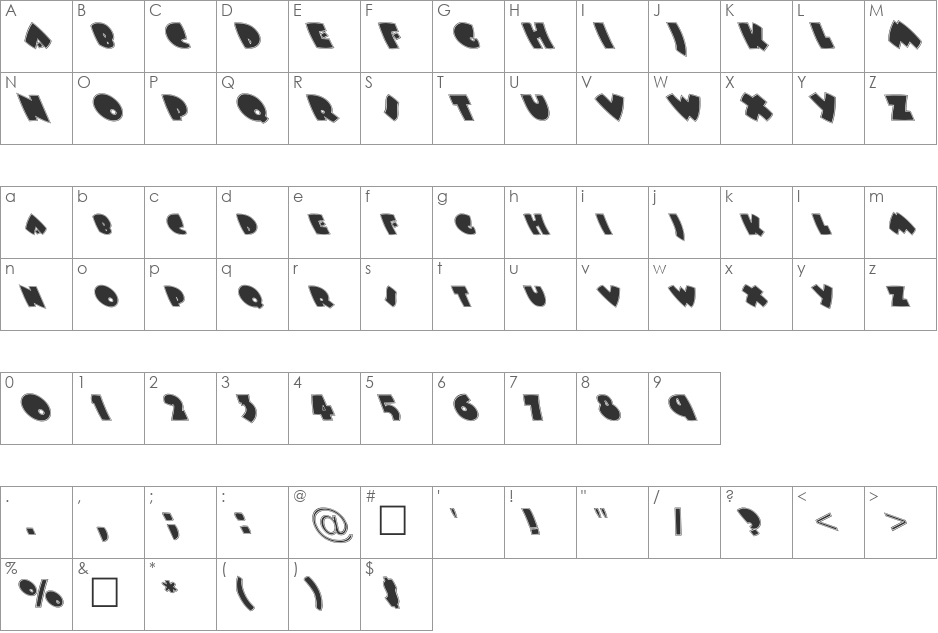 FZ JAZZY 9 CONTOUR LEFTY font character map preview