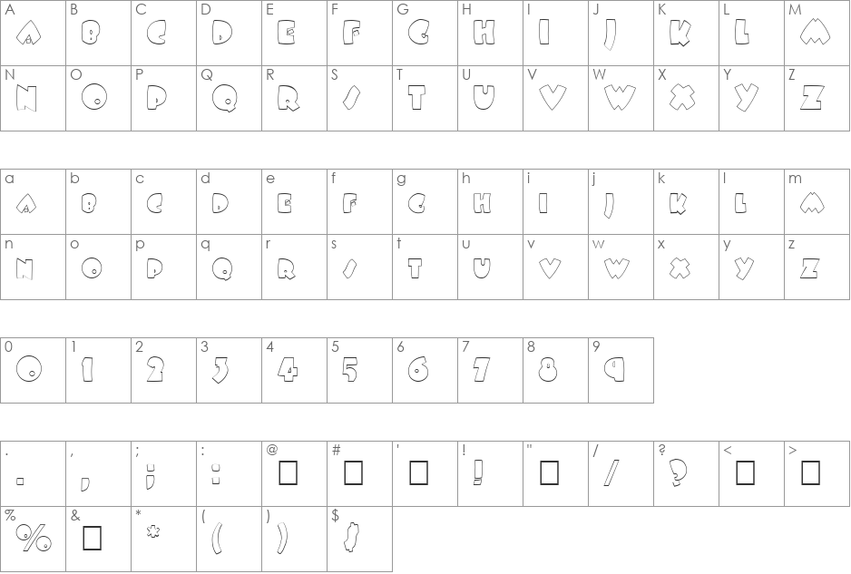 FZ JAZZY 9 HOLLOW font character map preview