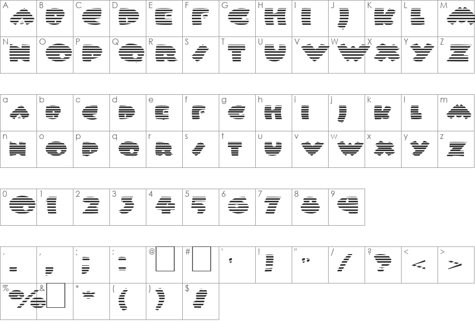 FZ JAZZY 9 STRIPED EX font character map preview