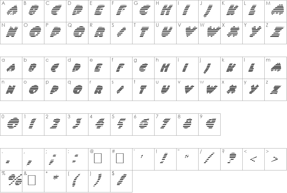 FZ JAZZY 9 STRIPED ITALIC font character map preview