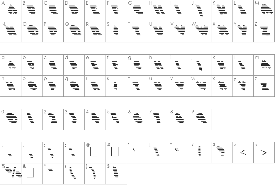FZ JAZZY 9 STRIPED LEFTY font character map preview