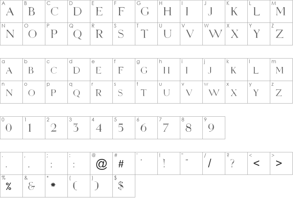 FZ OUTLINE 2 font character map preview