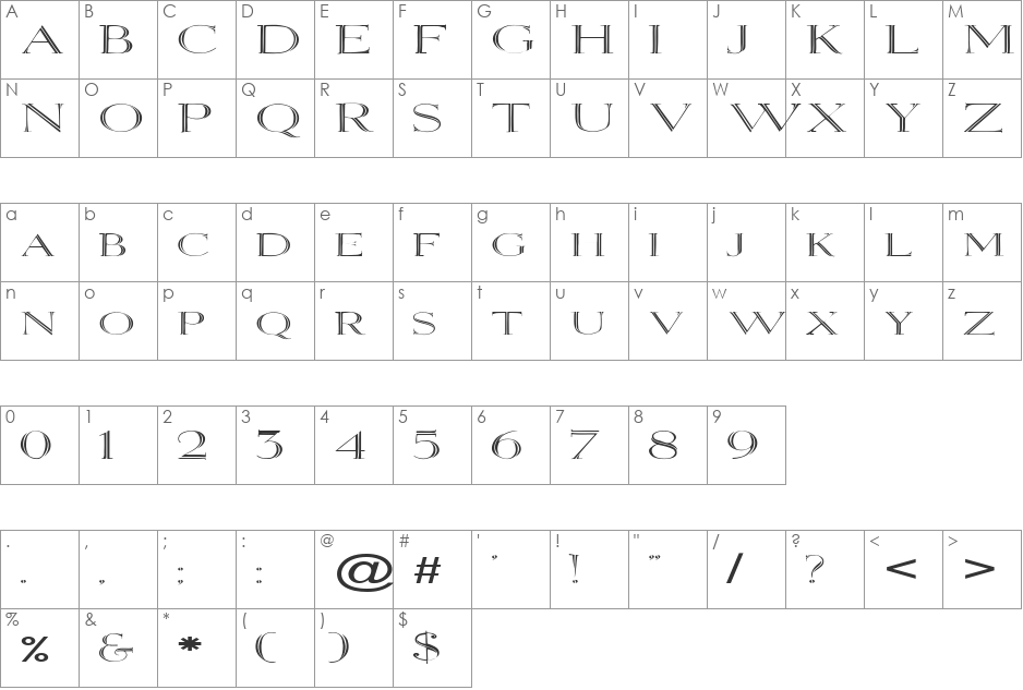 FZ OUTLINE 2 EX font character map preview
