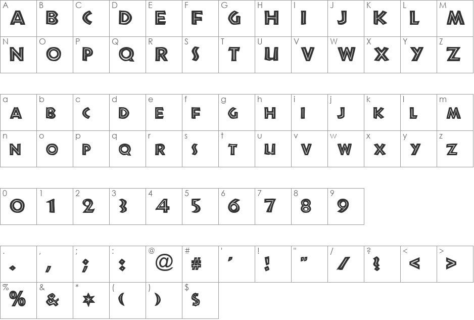 FZ OUTLINE 3 font character map preview